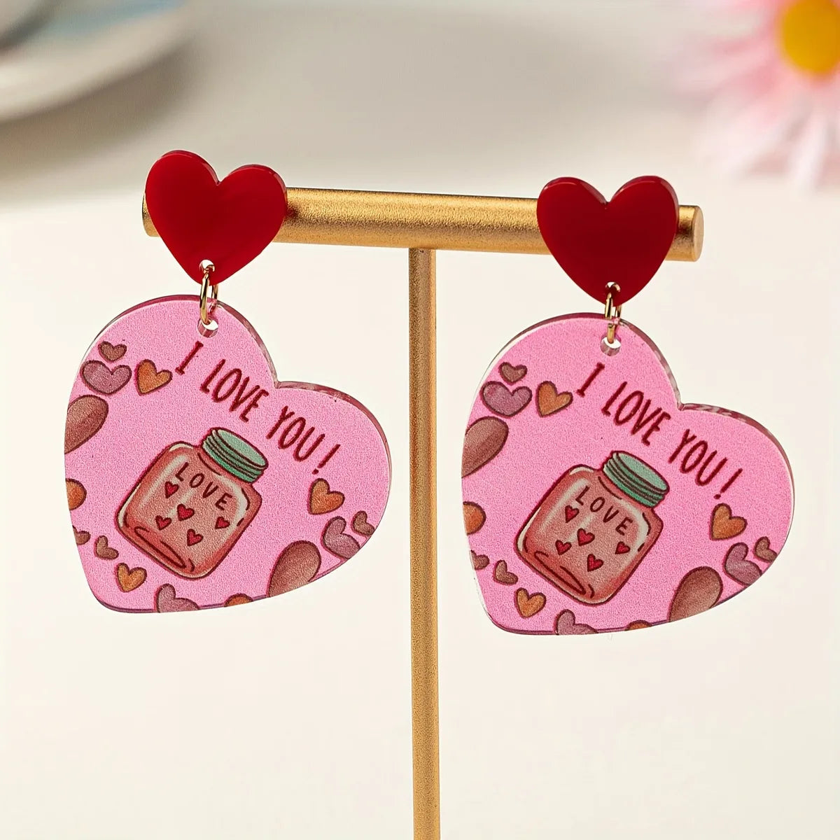 1 Pair Romantic Sweet Letter Heart Shape Arylic Drop Earrings