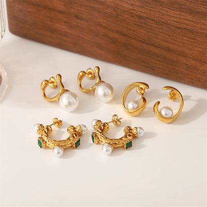 1 Pair Romantic Sweet Pearl Plating Inlay 304 Stainless Steel Artificial Pearls 18K Gold Plated Ear Studs