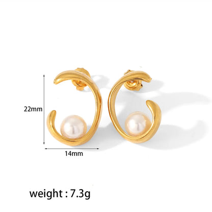 1 Pair Romantic Sweet Pearl Plating Inlay 304 Stainless Steel Artificial Pearls 18K Gold Plated Ear Studs