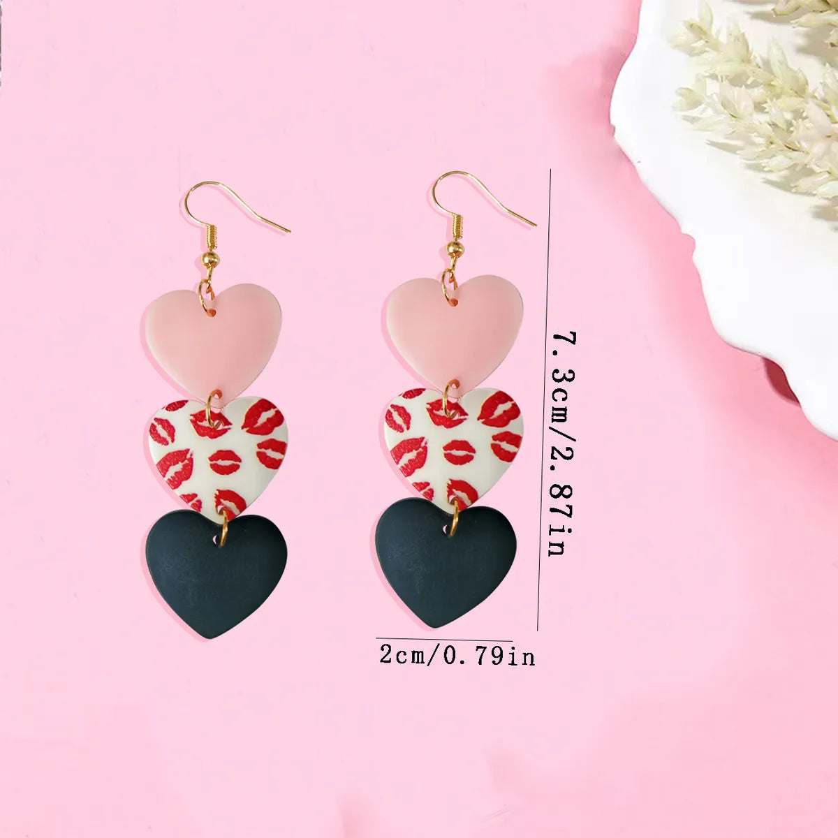 1 Pair Romantic Sweet Simple Style Lips Heart Shape Arylic Drop Earrings