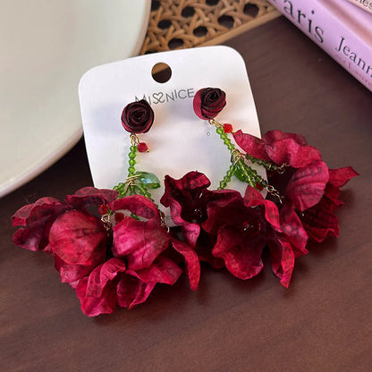 1 Pair Sexy Flower Cloth Drop Earrings