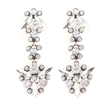 1 Pair Sexy Solid Color Flower Tassel Alloy Rhinestones Drop Earrings