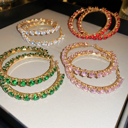 1 Pair Sexy Streetwear Solid Color Inlay Copper Zircon Hoop Earrings