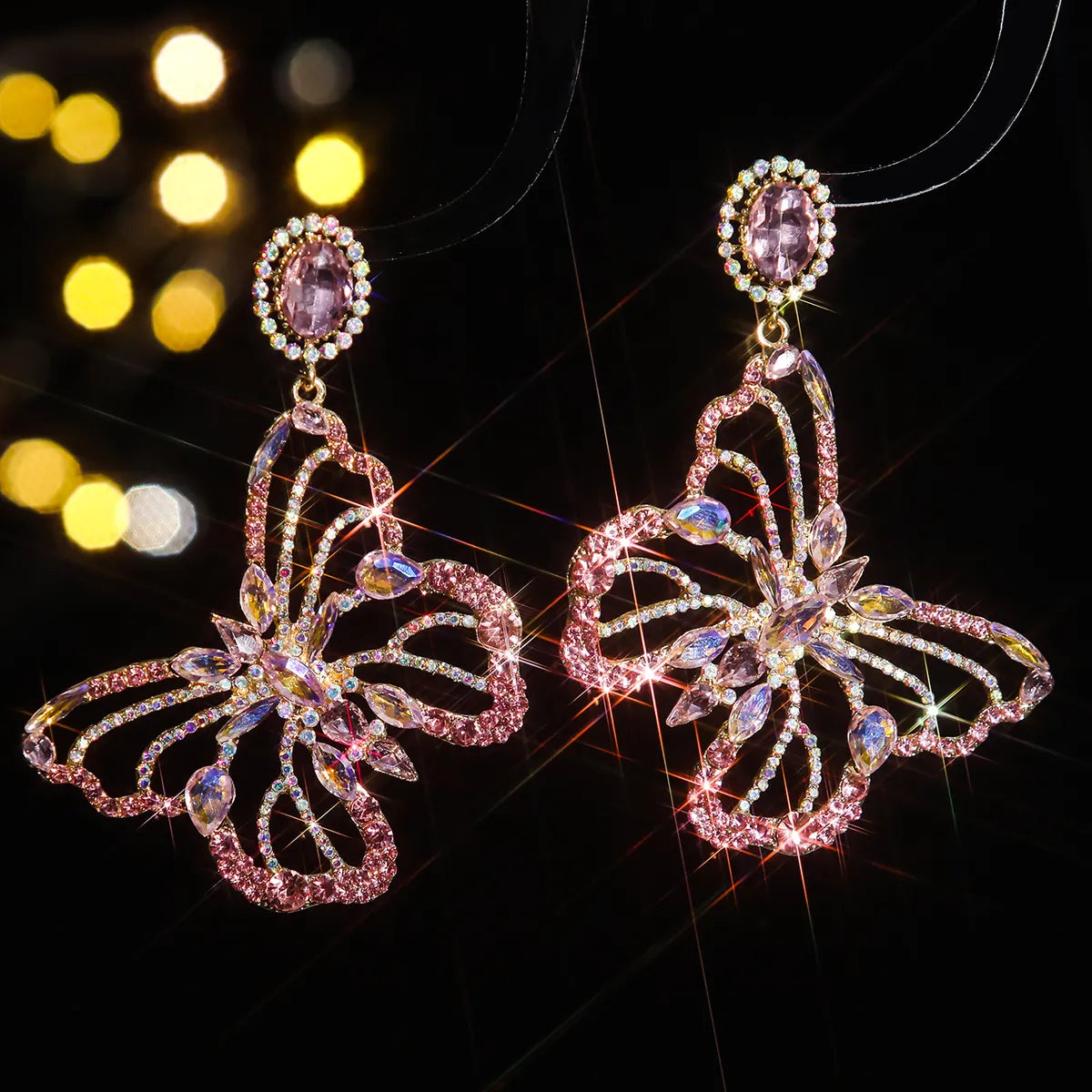 1 Pair Shiny Butterfly Inlay Alloy Rhinestones Zircon Drop Earrings