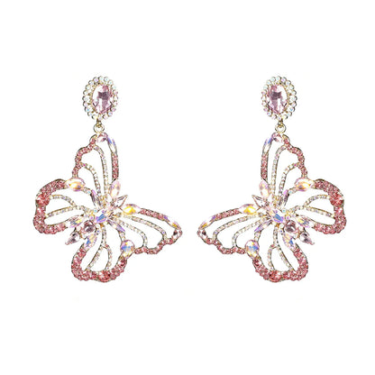 1 Pair Shiny Butterfly Inlay Alloy Rhinestones Zircon Drop Earrings