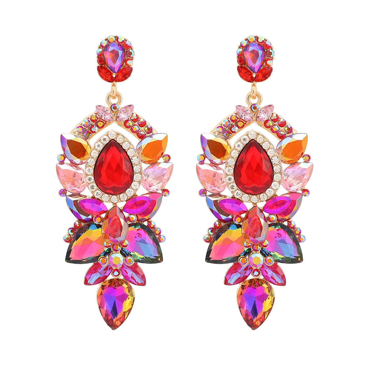 1 Pair Shiny Color Block Inlay Zinc Alloy Glass Dangling Earrings