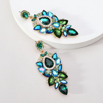 1 Pair Shiny Color Block Inlay Zinc Alloy Glass Dangling Earrings