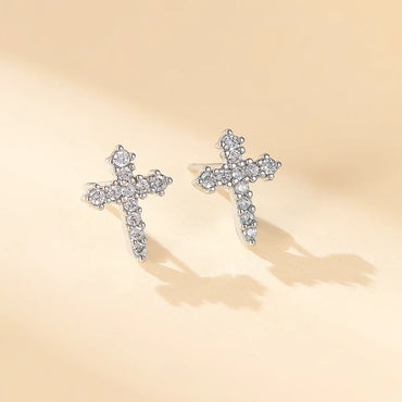 1 Pair Shiny Cross Plating Inlay Copper Zircon 18k Gold Plated Ear Studs