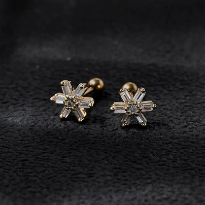 1 Pair Shiny Flower Plating Inlay Stainless Steel Copper Zircon Gold Plated Ear Studs