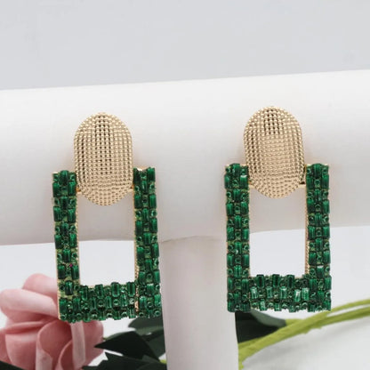 1 Pair Shiny Geometric Hollow Out Inlay Alloy Zircon Drop Earrings