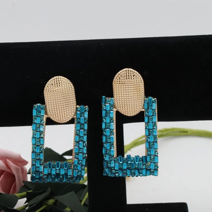 1 Pair Shiny Geometric Hollow Out Inlay Alloy Zircon Drop Earrings