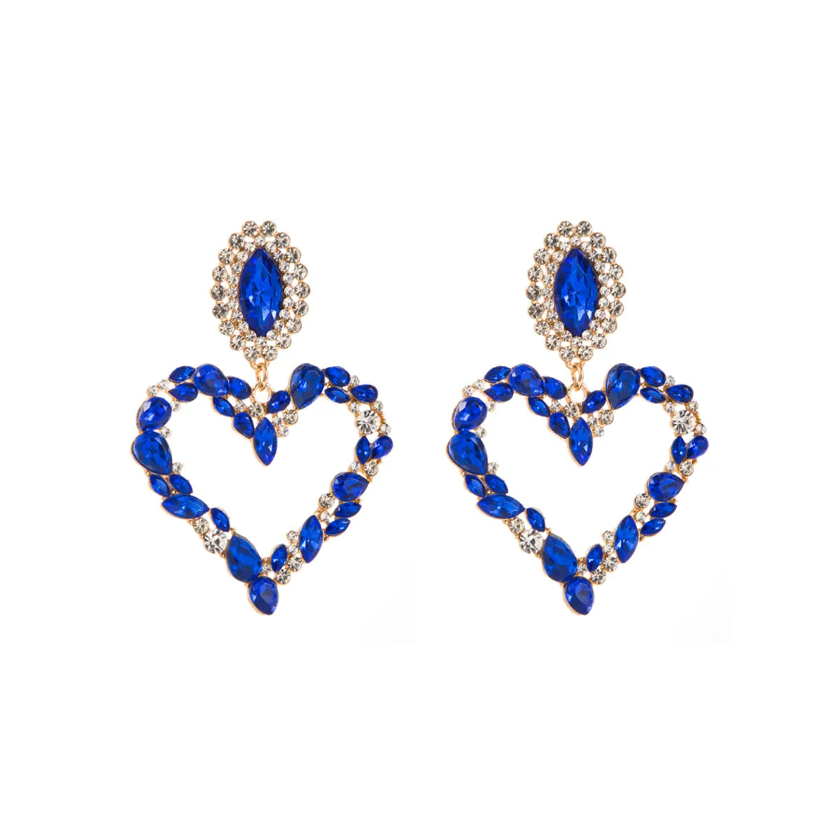 1 Pair Shiny Heart Shape Alloy Plating Inlay Rhinestones Glass Gold Plated Women's Drop Earrings