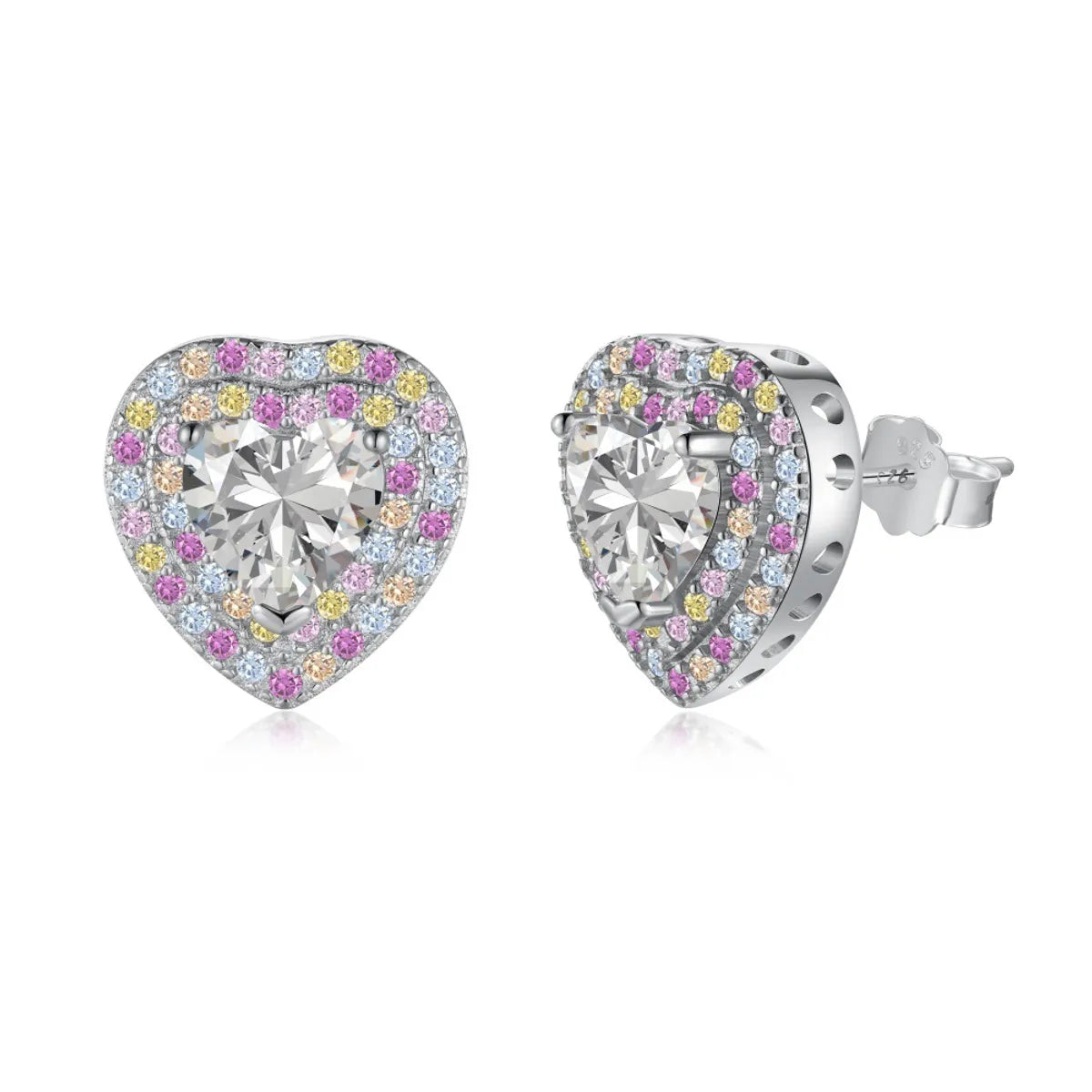 1 Pair Shiny Heart Shape Inlay Sterling Silver Zircon Ear Studs