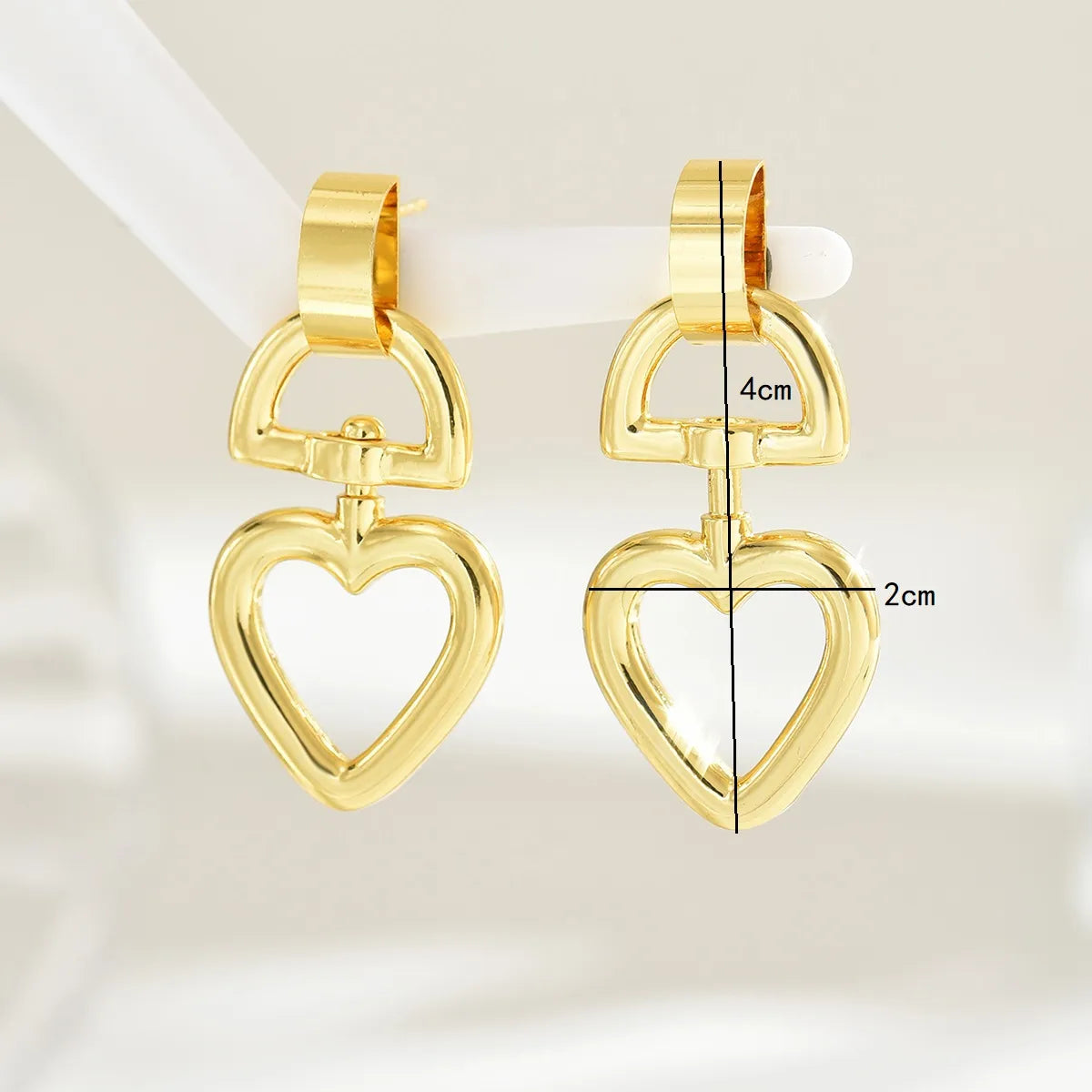 1 Pair Shiny Heart Shape Plating Copper 18K Gold Plated Drop Earrings