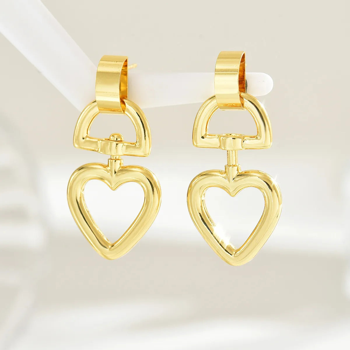 1 Pair Shiny Heart Shape Plating Copper 18K Gold Plated Drop Earrings