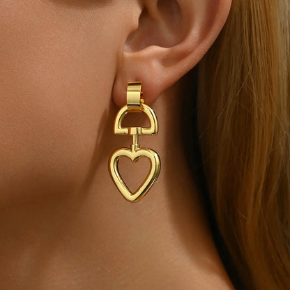 1 Pair Shiny Heart Shape Plating Copper 18K Gold Plated Drop Earrings