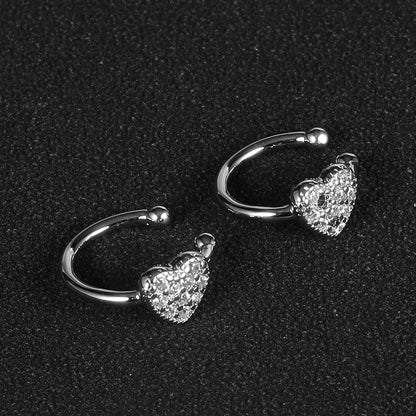 1 Pair Shiny Heart Shape Polishing Plating Inlay Copper Zircon White Gold Plated Ear Cuffs