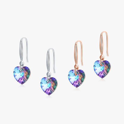 1 Pair Shiny Heart Shape Sterling Silver Plating Inlay Crystal Rose Gold Plated Rhodium Plated Drop Earrings