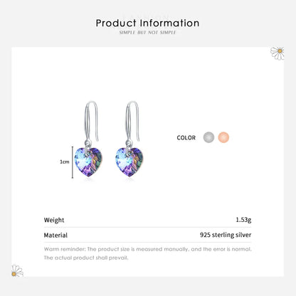 1 Pair Shiny Heart Shape Sterling Silver Plating Inlay Crystal Rose Gold Plated Rhodium Plated Drop Earrings