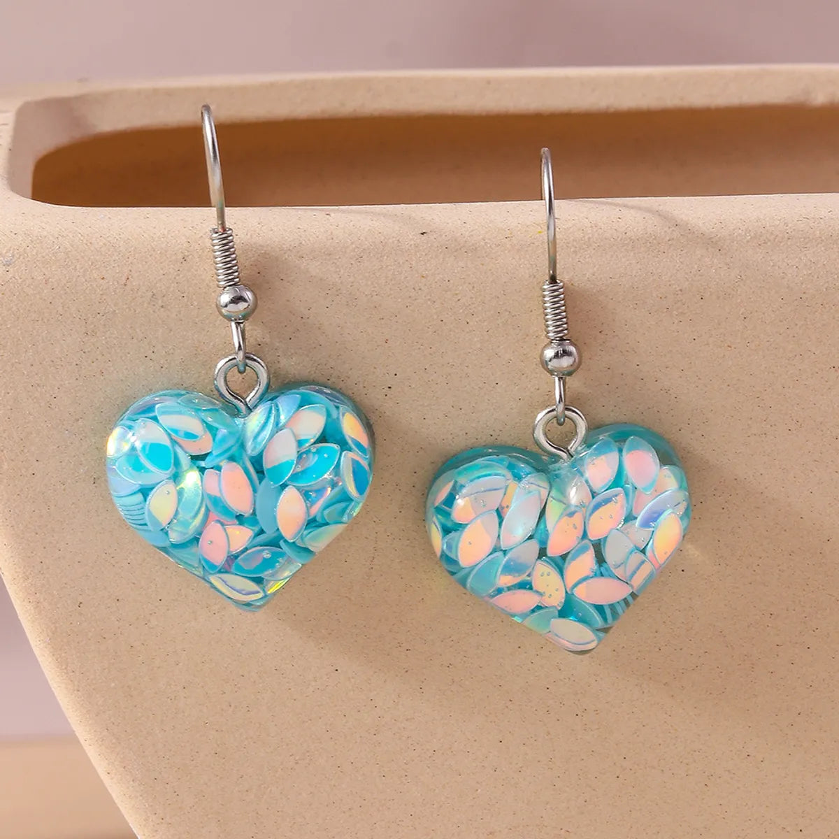 1 Pair Shiny Heart Shape Synthetic Resin Zinc Alloy Drop Earrings