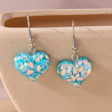 1 Pair Shiny Heart Shape Synthetic Resin Zinc Alloy Drop Earrings