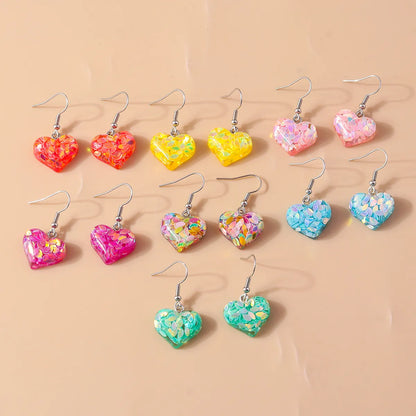 1 Pair Shiny Heart Shape Synthetic Resin Zinc Alloy Drop Earrings