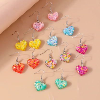 1 Pair Shiny Heart Shape Synthetic Resin Zinc Alloy Drop Earrings