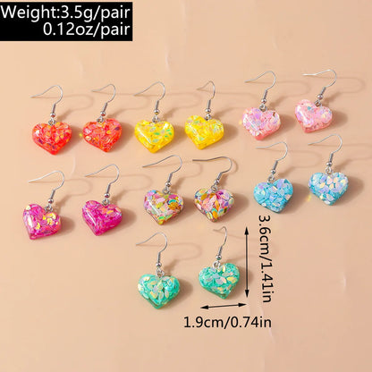 1 Pair Shiny Heart Shape Synthetic Resin Zinc Alloy Drop Earrings