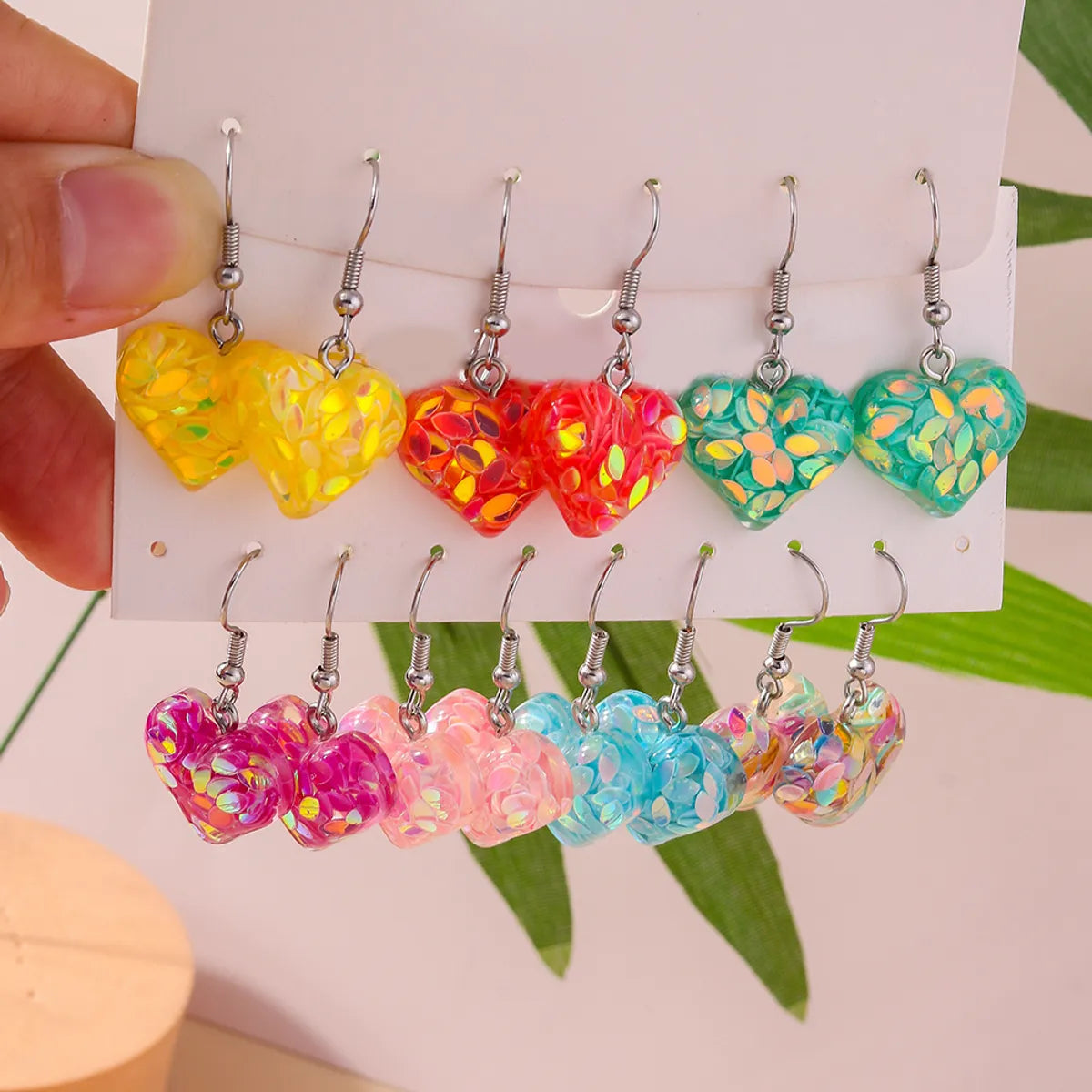 1 Pair Shiny Heart Shape Synthetic Resin Zinc Alloy Drop Earrings