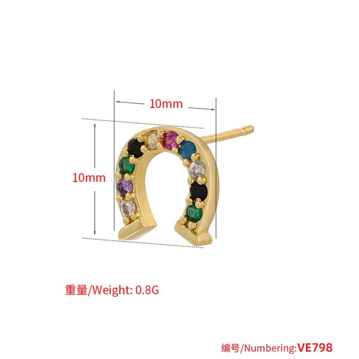 1 Pair Shiny Horseshoe Plating Inlay Copper Zircon 18k Gold Plated Ear Studs