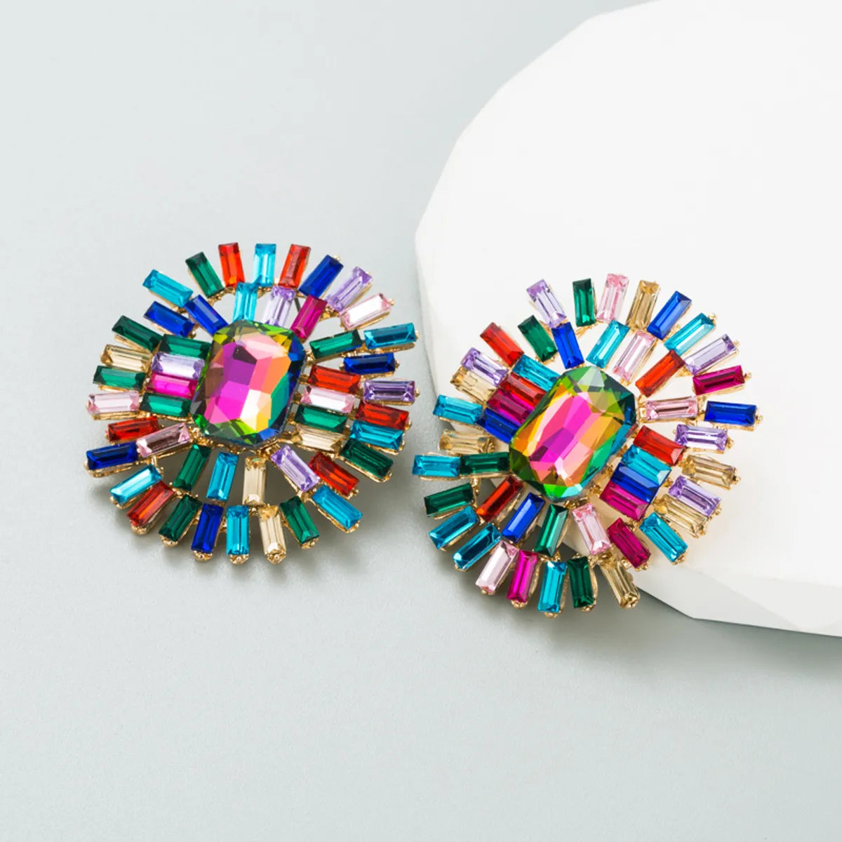 1 Pair Shiny Oval Inlay Alloy Rhinestones Ear Studs