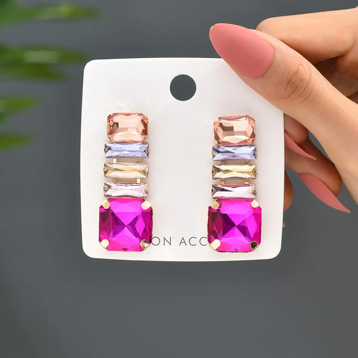 1 Pair Shiny Rectangle Inlay Copper Alloy Glass Drop Earrings