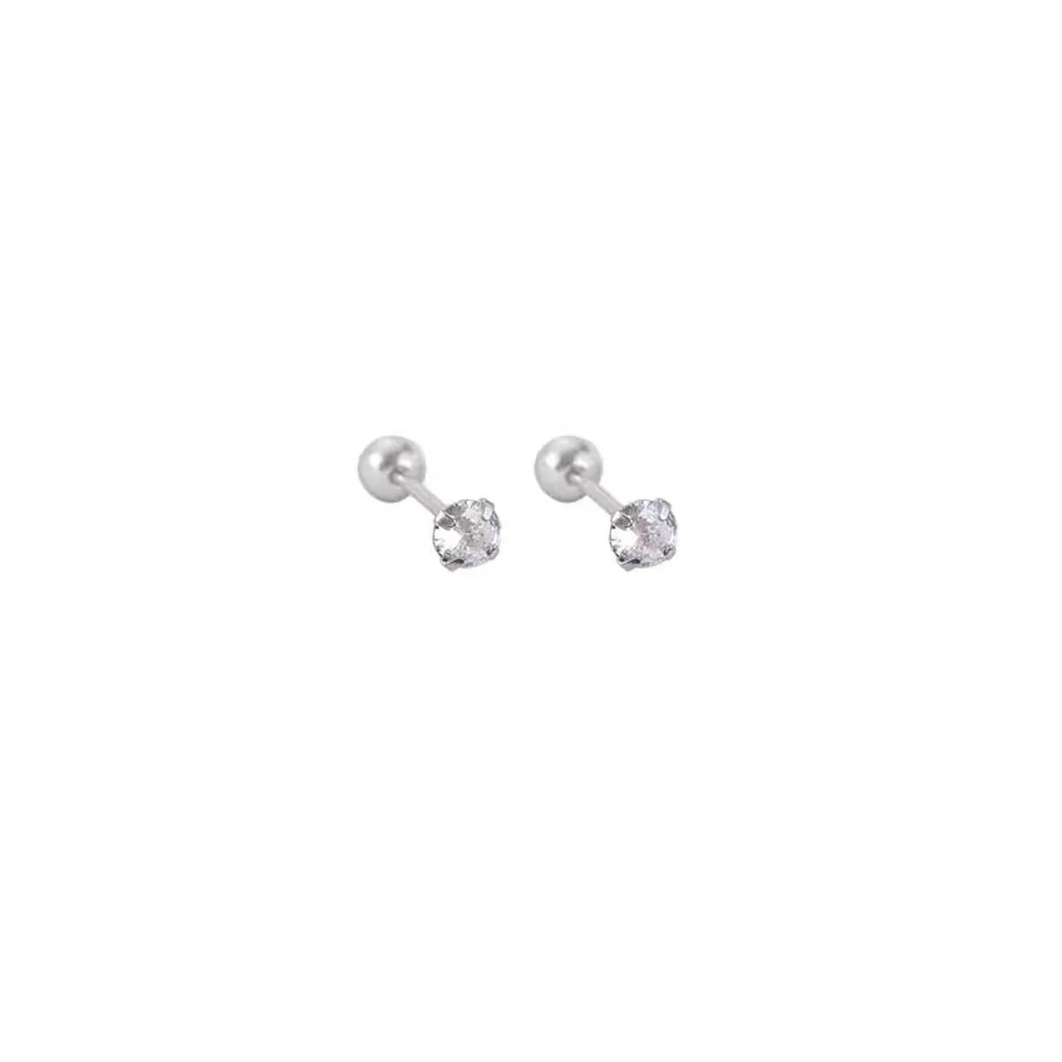 1 Pair Shiny Round Inlay Copper Zircon Ear Studs