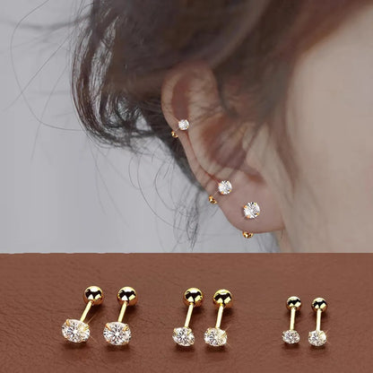 1 Pair Shiny Round Inlay Copper Zircon Ear Studs