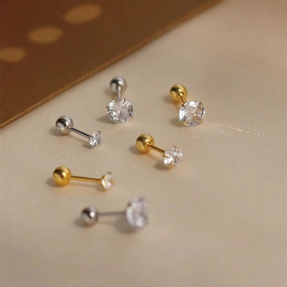 1 Pair Shiny Round Inlay Copper Zircon Ear Studs