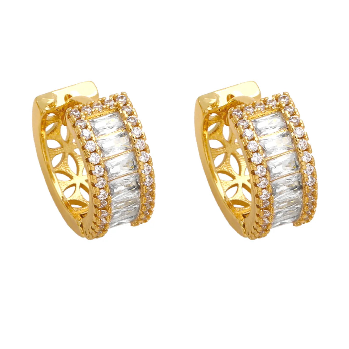 1 Pair Shiny Round Plating Inlay Copper Zircon 18k Gold Plated Hoop Earrings