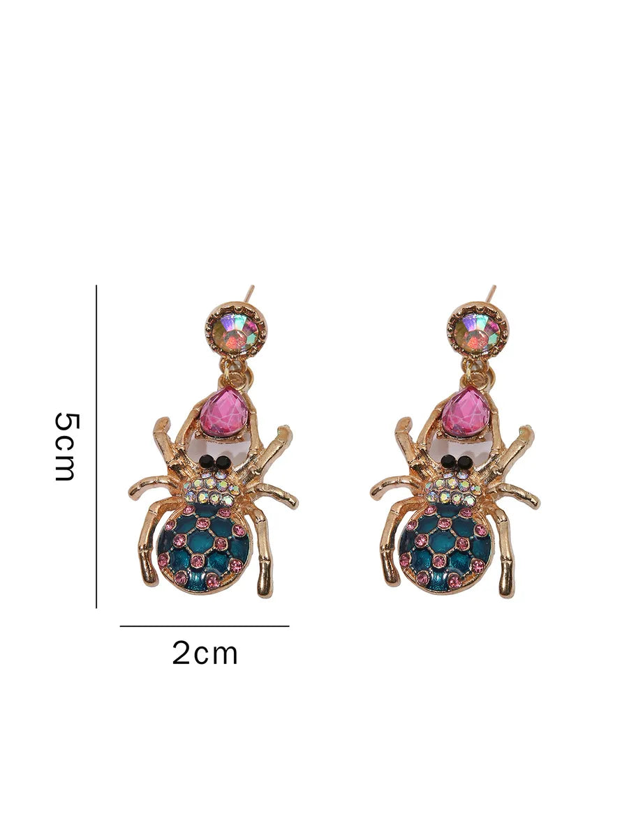 1 Pair Shiny Spider Plating Inlay Alloy Rhinestones Drop Earrings