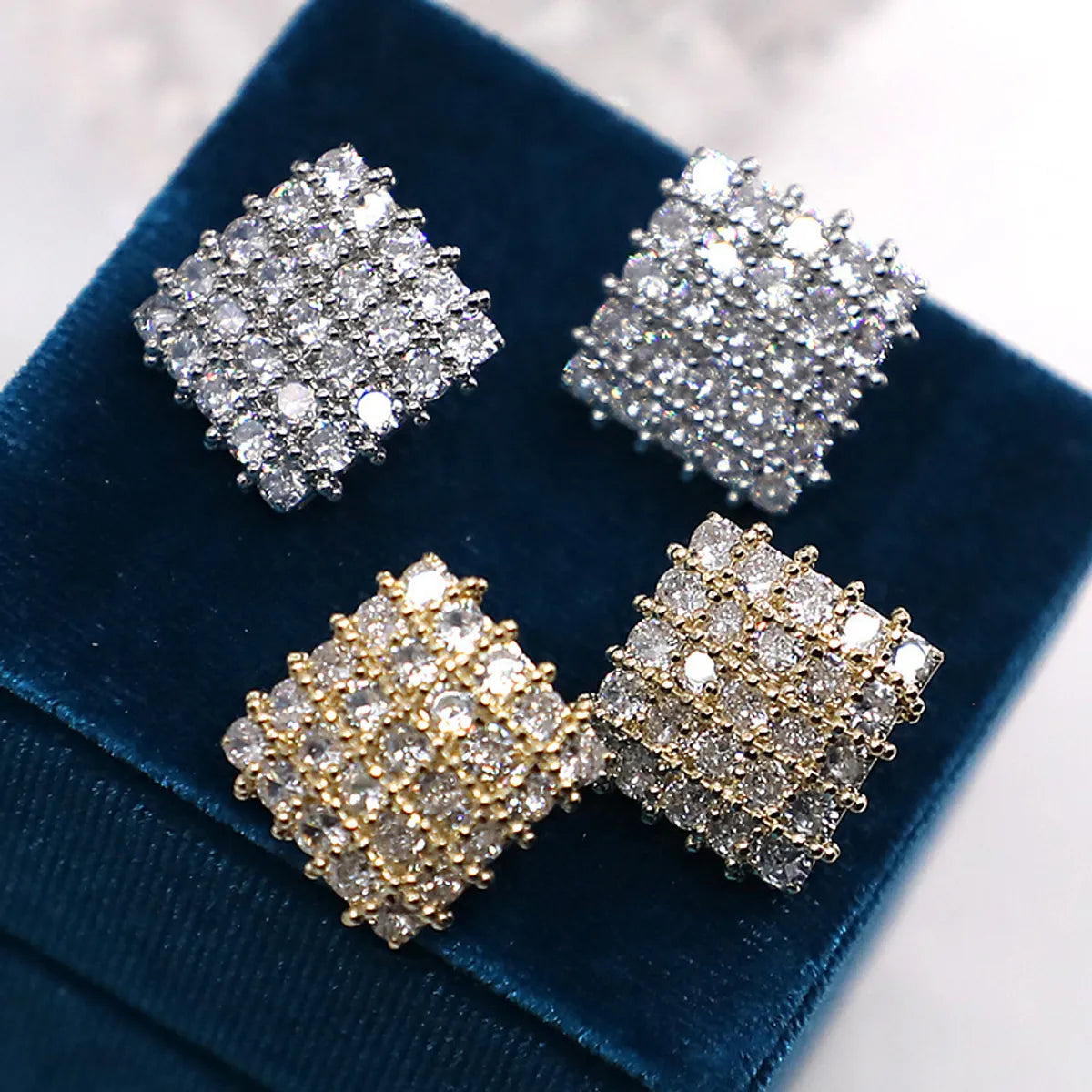 1 Pair Shiny Square Inlay Copper Zircon Ear Studs