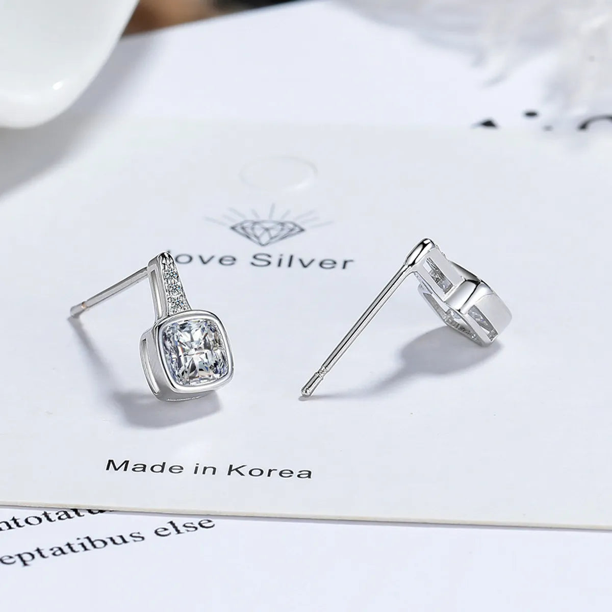 1 Pair Shiny Square Inlay Copper Zircon Ear Studs