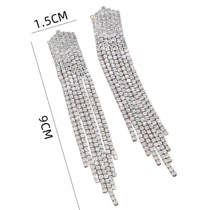 1 Pair Shiny Tassel Inlay Metal Rhinestones Drop Earrings