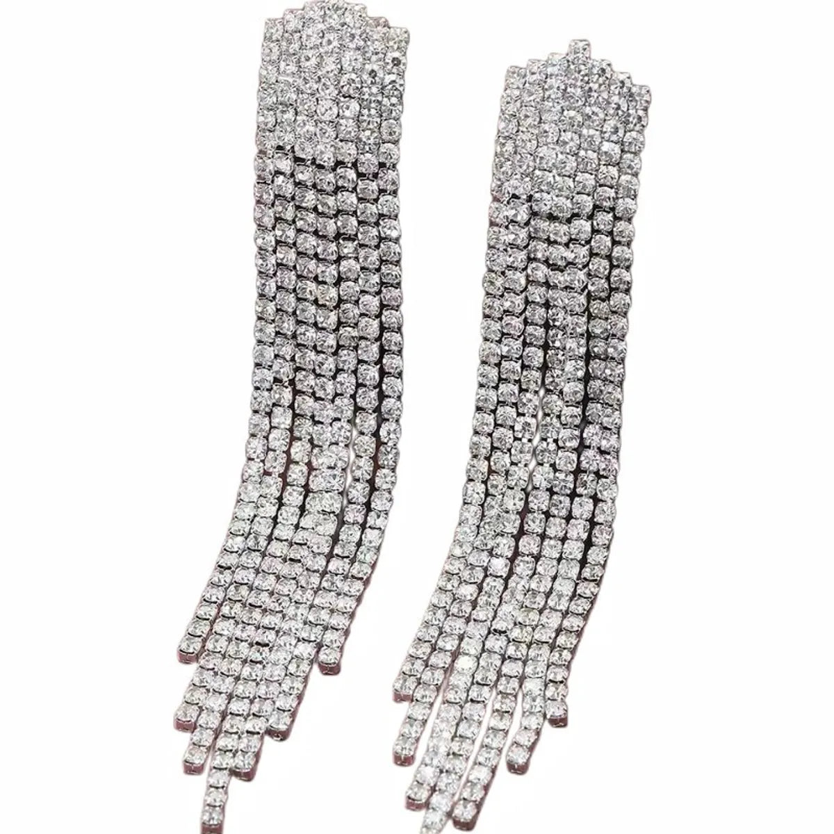 1 Pair Shiny Tassel Inlay Metal Rhinestones Drop Earrings