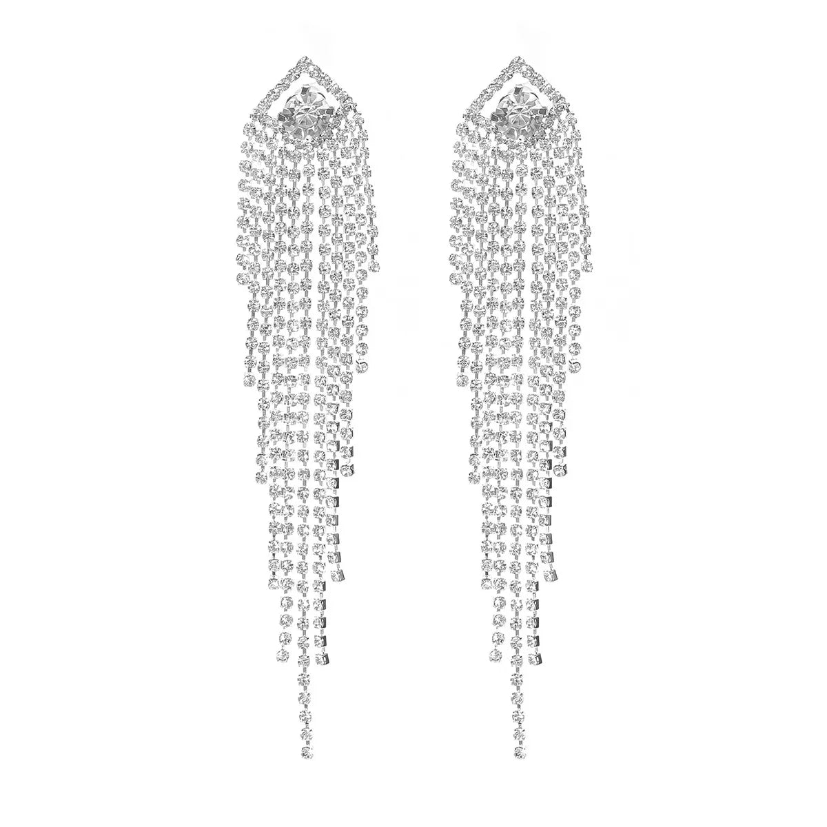 1 Pair Shiny Tassel Plating Inlay Copper Rhinestones Silver Plated Drop Earrings