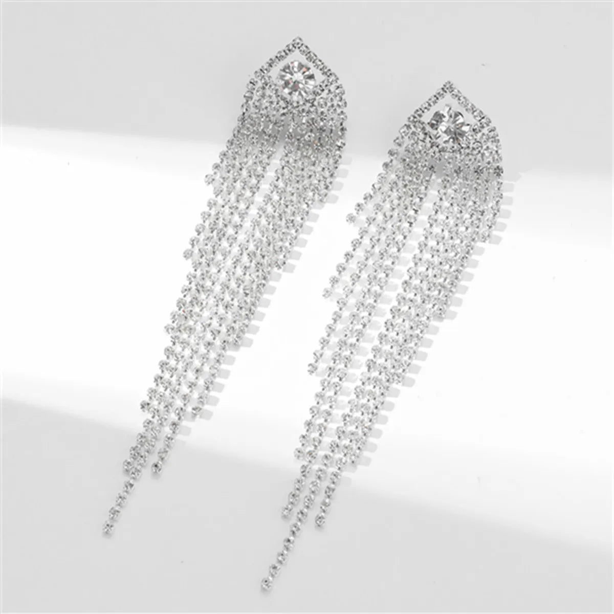 1 Pair Shiny Tassel Plating Inlay Copper Rhinestones Silver Plated Drop Earrings