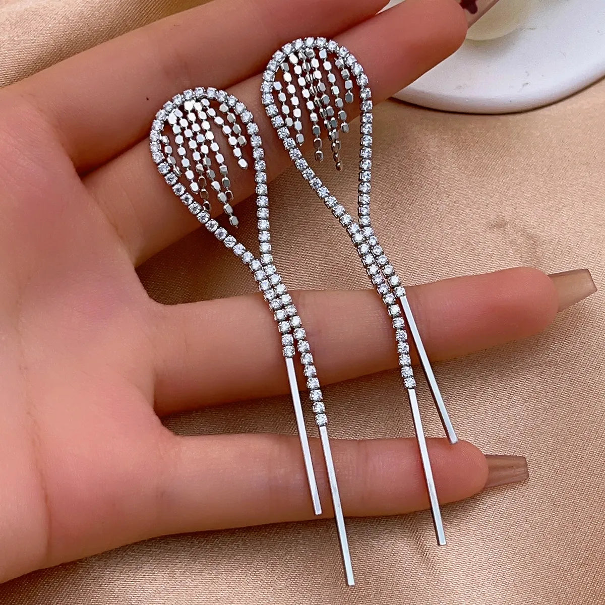 1 Pair Shiny Tassel Plating Inlay Copper Zircon White Gold Plated Gold Plated Drop Earrings