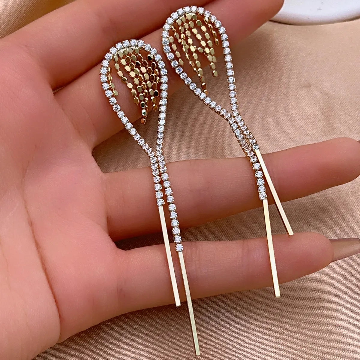 1 Pair Shiny Tassel Plating Inlay Copper Zircon White Gold Plated Gold Plated Drop Earrings