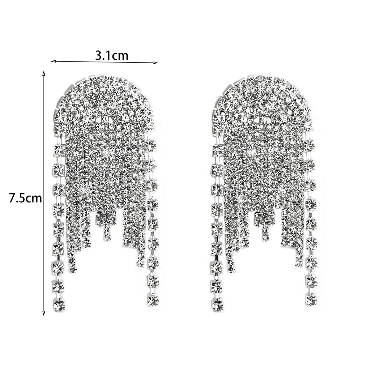 1 Pair Shiny Tassel Rhinestone Inlay Crystal Silver Plated Women's Drop Earrings