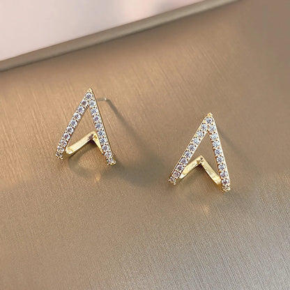 1 Pair Shiny Triangle Stainless Steel Inlay Zircon Ear Studs