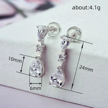 1 Pair Shiny Water Droplets Plating Inlay Copper Zircon Drop Earrings