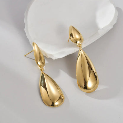 1 Pair Shiny Water Droplets Plating Stainless Steel 18k Gold Plated Ear Studs