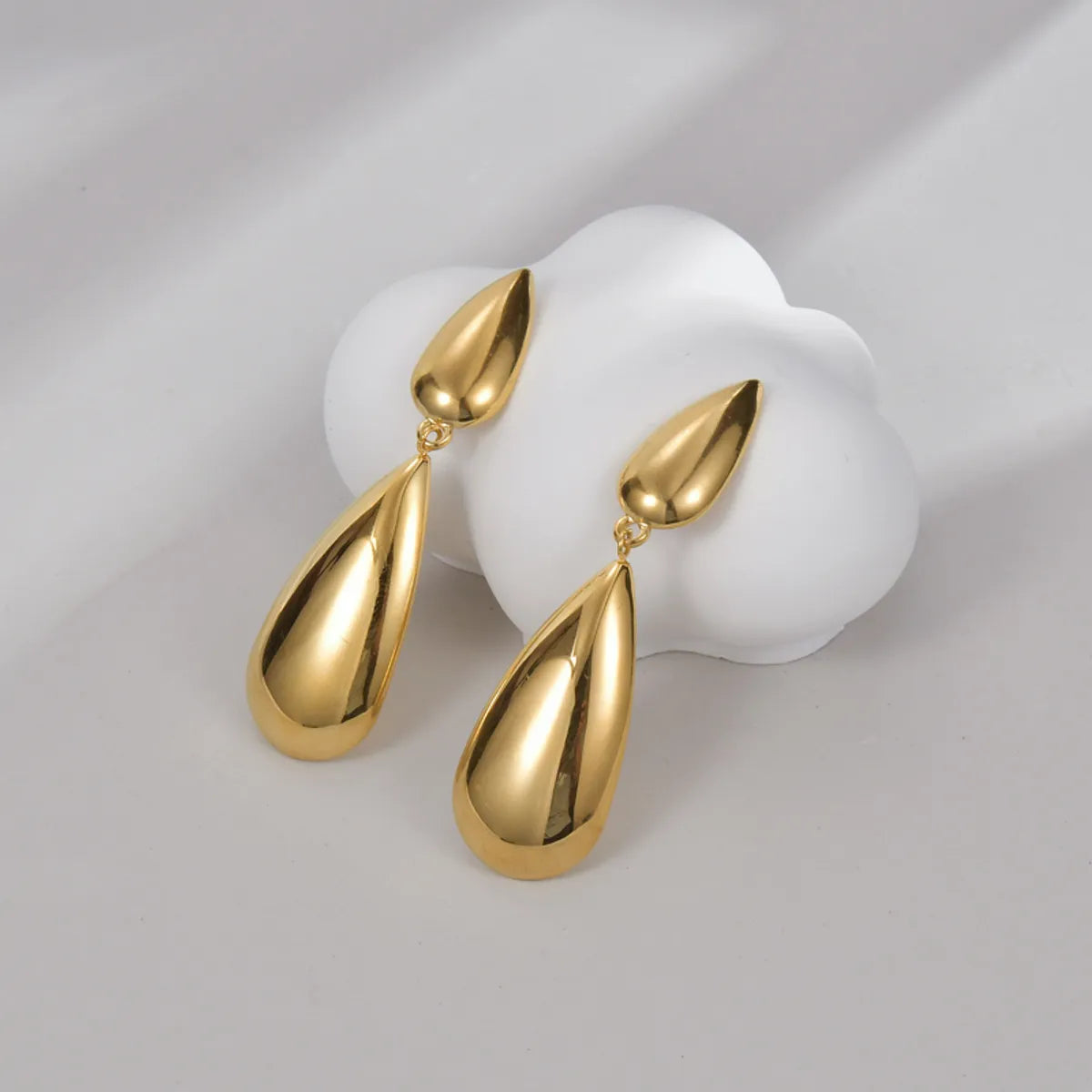 1 Pair Shiny Water Droplets Plating Stainless Steel 18k Gold Plated Ear Studs